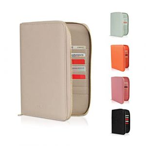 DELOA ® Carnet de santé, documents de voyage et organiseur familial – Porte-documents 3 en 1 avec compartiment pour passeport de vaccination et passeport en cuir synthétique Saffiano, taupe, 24 cm, (DELOA, neuf)