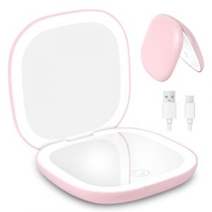 HOTUT Rechargable Miroir de Voyage Grossissant, 10X/1X Miroir Maquillage Grossissant Lumineux, Miroir de Maquillage, avec 3 Couleurs Eclairage, Double Face, pour un Maquillage Précis, Rose (ZHDAYA, neuf)