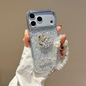 PONRFEKT Coque pour iPhone 13/14,Coque paillet&eacute;e avec Cygne 3D & Strass Queen Contour cam&eacute;ra Strass dragonne Perles &eacute;tui Fin Antichoc Protecteur-Argent (GEZUINIU, neuf)