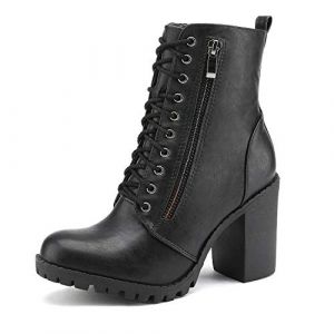 DREAM PAIRS Bottines Combat Femme, Bottine &agrave; Talon Mod&eacute;r&eacute; avec Fermeture &Eacute;clair Lat&eacute;rale et Lacet Ajustable,Size 41,Noir,SILVERADO (dreampairsEU, neuf)