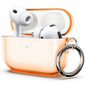 ULAK Coque pour AirPods Pro 3, Compatible avec Les AirPods Pro 3e G&eacute;n&eacute;ration Coque (2025) avec Porte-cl&eacute;s, Couverture Transparente Douce de R&eacute;sistante Aux Chocs [LED Frontale Visible], Orange (easyarise, neuf)