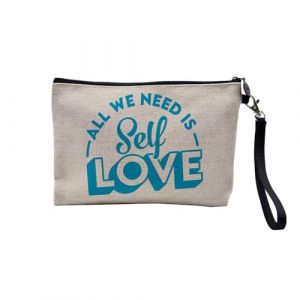 Pochette en Lin - Self Love Typographie Message Sant&eacute; Mentale Good Vibes - Trousse Maquillage en Toile Aspect Lin - Trousse de Toilette - 23,5 x15 cm (FabulousBOUTIK, neuf)