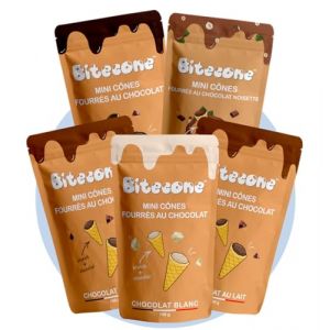 BITECONE - Chocolat au Lait, Noir, Blanc | Pack Découverte | Fin de Cornet de Glace, Mini cones fourrés | Pack 5 Sachets | Marque 100% française | Snacks avec Cacao Durable sans Huile de Palme | 500g (Bitecone, neuf)