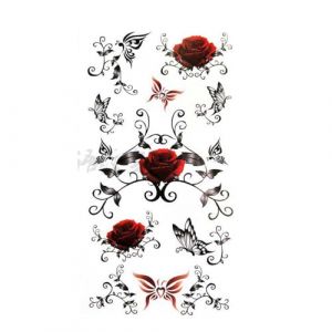 Petites fleurs de roses rouges peintes à la main, esthétiques fraîches, autocollants de tatouage réalistes féminins imperméables et durables, papillon noir et blanc (CHJWEIHHERT, neuf)