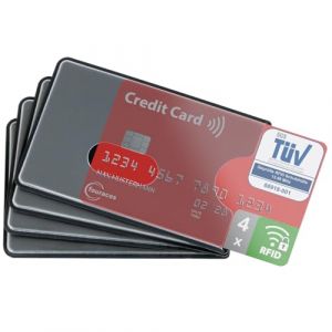 fouraces RFID Protection Carte bancaire - 4 pi&egrave;ces - Porte-Carte Anti fraude - etuis Anti RFID NFC - Plastique - Transparent - pour Cartes Bleue et sans Contact (BSSW Europe GmbH, neuf)