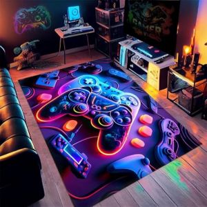 PEIHUODAN Tapis Chambre Ado Gamer 3D Tapis Sol Gaming Deco Chambre Garcon Enfant Moderne Antid&eacute;rapant Ciel &eacute;toil&eacute; N&eacute;on Color&eacute; Graffiti Console De Jeu Flanelle Doux Carpets (Navy,160x230cm) (PEIHUODAN, neuf)