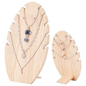 PH PandaHall Présentoir à Colliers en Bois, 5 Fentes Support de Collier en Forme de Feuille Porte-Bijoux Chaîne Présentoir à Bijoux Collier Chevalet avec Chevilles pour Maison Magasin Bijoux Spectacle (Yizhou EU, neuf)