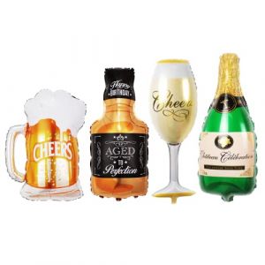 4 Pièces Champagne Ballons, Whisky Bière Aluminium Ballon, XXL-Ballon Anniversaire en Forme de Bouteille Verres à Vin, Géant Ballon D'aluminium Fête pour Mariages Décorations de Fête anniversaire (SPRINLOT STORE, neuf)