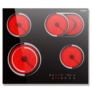 Plaque Vitrocéramique 4 Feux Encastrable 6700W, Jessier Plaque de Cuisson Electrique avec Double Zone de Barbecue Ovale, 9 Niveaux de Puissance, Fonction Pause, Minuterie, Fonction Anti-Touch (Old ape appliances, neuf)