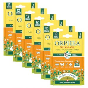 Orphea Salvalana Lot de 6 paquets de 12 feuilles pour tiroirs et armoires, pour laine et v&ecirc;tements toute la saison, parfum de santal et bergamote (LIEMI EU ✅, neuf)