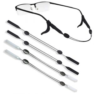 EIYVPRA 4pcs Cordon &eacute;lastique Universel en Silicone pour Lunettes de Sport, Cordon Lunettes, Adjustable Cordons &agrave; Lunettes, Attache Lunettes pour Hommes, Femmes, Enfants (Noir/Blanc) (qingjian, neuf)
