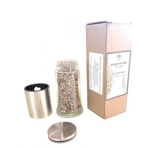 Poivre de Penja Blanc en Grain IGP propos&eacute; dans un Moulin au Design El&eacute;gant de Belle Qualit&eacute;. Quantit&eacute; de poivre par unit&eacute; : 70ml... Un Beau Moulin pour un Poivre Prestigieux! (Axe France Cameroun Import, neuf)