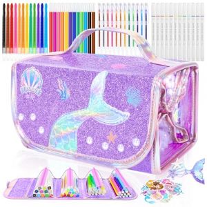 JYPS Feutres Coloriage Enfants, 70 pièces Mermaid lavable Parfumés Marqueurs Set d'art avec Crayon Trousse, Malette Dessin Papeterie Fille 4-5-6-7 ans, Cadeau d'anniversaire de Noël Jouets pour Filles (TCMY Store, neuf)