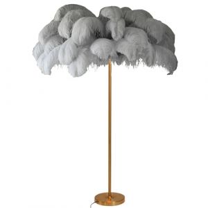 Lampe &agrave; Plumes Dor&eacute;e sur Pied - 160 cm de Hauteur pour Salon, Chambre - Lampadaire de Lecture Dimmable G4-LED - Gris, Grand (wan bai, neuf)