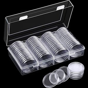 60 Pi&egrave;ces 40 mm Capsules &agrave; Monnaie Aigles d'Argent Cas de Pi&egrave;ce de Monnaie Conteneur de Stockage Porte-Monnaie avec Bo&icirc;te de Rangement Organisateur pour Fournitures de Collection de Pi&egrave;ces (BARQUEEN, neuf)