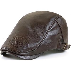 JFAN B&eacute;ret de Cuir pour Homme Casquette Plate R&eacute;glable B&eacute;ret &Agrave; Bec De Canard avec visi&egrave;re en PU Cuir 56-60cm,Marron,Taille Unique (JFan, neuf)