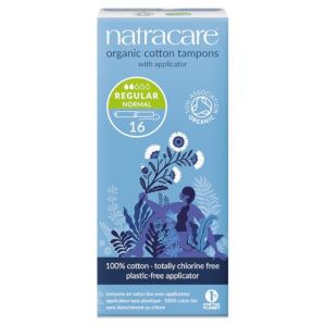 Natracare - Lot de 16 Tampons en coton bio avec applicateur - Normal (Three Vines, neuf)
