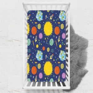 Odot Drap Housse pour Lit de Bébé, Impression de Ciel étoilé Draps Housses Enfants Respirant Douce Extensible Protège Matelas pour Lit Bébé, Berceau, Lit Parapluie (65x95 cm,soleil) (Odot, neuf)