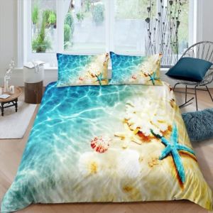 Homewish Housse de Couette 220x240 Océan, Parure de Lit Plage, Ensemble de Literie Thème Nature Côtière, Décoration de Chambre Bleue, Housse Couette Hawaïenne, Sarcelle, 2 Taies d'oreiller (Suzhou yiyanyun e-commerce Co., Ltd, neuf)