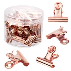 30pcs Punaises Clips, Pinces Bulldog avec Punaises Métal Porte-Punaises Accessoires pour Tableau d'Affichage Tableau en Liège pour Mur Box Bureau à Domicile (Or Rose) (Beisong, neuf)