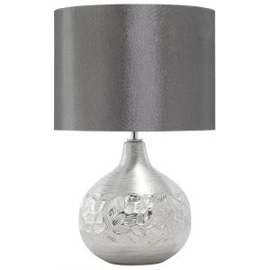 Beliani Lampe &agrave; Poser E27 Max 60W Base Porcelaine Argent&eacute;e Abat-Jour en Viscose Yakima (Beliani France, neuf)