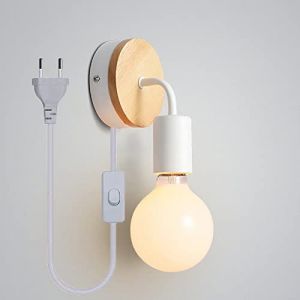 Mengjay Applique murale r&eacute;tro vintage &agrave; LED E27, support de lampe E27 avec interrupteur, lampe industrielle Lofty pour ext&eacute;rieur, int&eacute;rieur (avec prise UE, sans ampoule) (Blanc) (XINYANSEE Official Store, neuf)