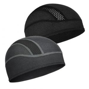 2 Pcs Bandana Sous Casque, Casquette de Cr&acirc;ne Skull Cap, Bonnet Casquette Velo Pirate Homme Femme, Beanie Protection UV UPF 50+ Cool Doublure sous-Casque, Randonn&eacute;e Cyclisme Moto Running Sport (Rfervgauk, neuf)