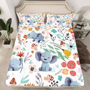 Homewish Drap-Housse 90x190 Enfant Fille pour 1 Personne, Drap Housse Eléphant Kawaii pour Ado Garçon, Drap de Lit Feuilles Fleurs Champignons, Décor de Chambre Mignon Coloré (Suzhou yiyanyun e-commerce Co., Ltd, neuf)