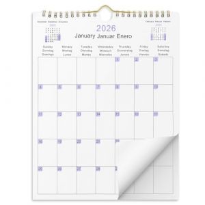 Ouligay Calendrier mural 2026 - Grand format - 28 x 22 cm - Calendrier mensuel 2026 - Calendrier mensuel de janvier &agrave; d&eacute;cembre - Calendrier mural pour la maison et le bureau - Id&eacute;al pour les couples (Bonisq, neuf)