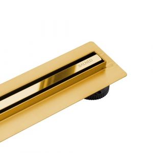 BALNEO Caniveau de Douche, Caniveau D'évacuation 80cm, Siphon de Sol Miroir Doré en Acier Inoxydable, Panneau Étroit 14mm, Ensemble Complet, Bas 57mm, Caniveau de Douche Slim & Low Proline (BALNEO, neuf)