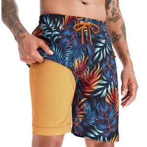 APTRO Maillot Short de Bain Homme Piscine S&eacute;chage Rapide Surf l'&eacute;t&eacute; Hawa&iuml;en Short de Plage Imprim&eacute; Bleu Jaune Palmier MK281 M (ap-ts-fr, neuf)