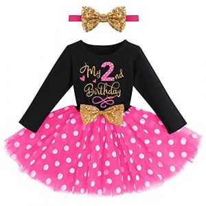 Enfant B&eacute;b&eacute;s Filles Mon 2&egrave;me Anniversaire Robe Princesse Manche Longue 2 Ans F&ecirc;te V&ecirc;tements Deuxi&egrave;me Anniversaire Soir&eacute;e Pois Tulle Jupe Noeud d'or Bandeau Photographie Tenue Noir Rose Vif Pois 2 Ans (FYMNSI store, neuf)