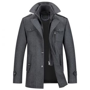 SUIUOI Manteau pour homme en laine d'hiver, Manteau long chaud pour homme en laine avec double col, Manteau en cachemire d&eacute;contract&eacute; pour homme, Manteau d'hiver &agrave; col d&eacute;tachable, gris, 3XL (YiWuShiQiTongDianZiShangWuShangHang, neuf)