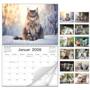 AEYAKA Calendrier mural 2026 avec motifs chats - Planificateur mensuel - Calendrier mensuel jusqu'&agrave; A3 rabattable - Organiseur familial et de bureau - Cadeau pour les amoureux des chats en allemand (Jintuo-EU, neuf)