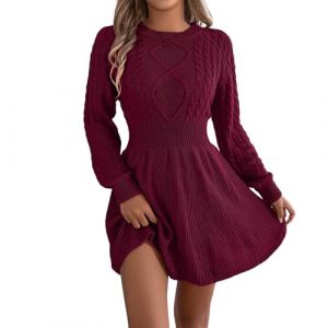 QJDFLL Robe tricot&eacute;e &agrave; col Rond pour Femme, Tunique &eacute;l&eacute;gante, d Hiver, Pull, Mini trap&egrave;ze(Rouge,XL) (GYJJ, neuf)