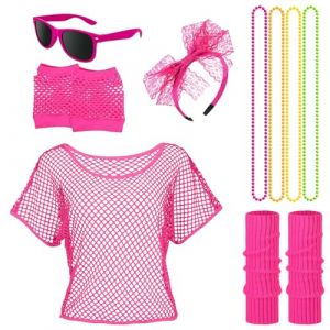 KIKVTER Deguisement Annee 80, Deguisement Annee 80 Femme, Annee 80 Femme, Deguisement Femme Annee 80, Accessoire Annee 80, 80 90 Disco Costume Carnaval F&ecirc;te N&eacute;on pour f&ecirc;te Mardi Gras Carnaval (Makabea, neuf)