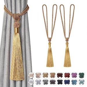 Pretty Jolly Lot Embrasse de rideaux longues &agrave; pompons, faites &agrave; la main en corde tress&eacute;e avec n&oelig;uds europ&eacute;ens pour d&eacute;coration de fen&ecirc;tre et bureau (bronze) (PrettyJolly, neuf)