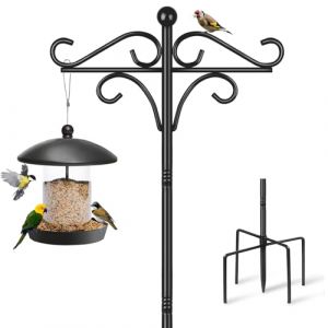 Support pour Mangeoire à Oiseaux sur Pied, 195 cm Environ 2 m, Réglable avec 2 Crochets, Double Support Autoportant Robuste pour Jardin, Lanterne Lumineuse, Suspension en Métal, Noir (chuck11, neuf)