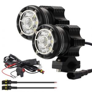 Kairiyard Phares Rond LED de Moto Projecteur Avant Feux de Brouillard Suppl&eacute;mentaires pour Moto avec Interrupteur et Support de Montage 90W 9000lm+ Flash Dual Mode Lentille en Verre Tremp&eacute; CNC IP68. (UK YUGUANG, neuf)