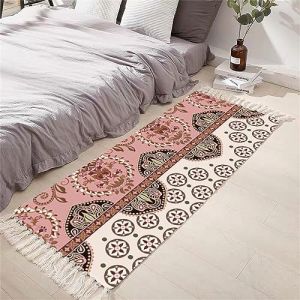 Tomifine Tapis en Coton Tissé, Tapis Bohème avec Frange, Tapis Tissé pour Salon Chambre, Home Tapis Géométriques Design Moderne Lavable Antiderapant (50x80 cm,Rouge Brun) (NDSMGS, neuf)