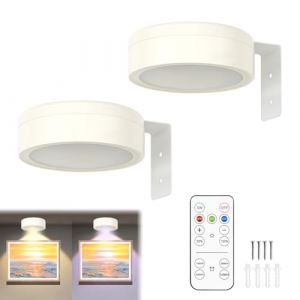 Suevut Lampe Tableau Sans Fil à Piles, Lot de 2 Appliques LED avec Télécommande, Éclairage Tableau 3 Couleurs, Spot LED pour Peintures, Cadres, Décorations Murales et Vitrines (jiahuandz, neuf)