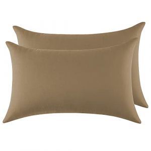 Taie Oreiller 100% Coton 50x70cm 2PCS, Taie d'oreiller Rectangulaire Puro Coton Jersey 120GSM - Housse de Coussin Résistant et Hypoallergénique Tourterelle (LYFPL, neuf)