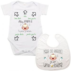 Bavoir Marre des Biberons et Body /3 Mois/Tu Peux y Arriver Bébé/Body Futur Papa Cadeau Original Humour (maroma, neuf)