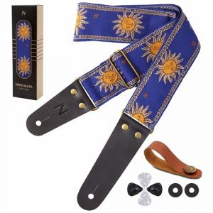 Nefelibata Sangle de guitare, courroie de guitare en coton brodée de soleil pour guitare basse, électrique et acoustique, bouton gratuit, cadenas de courroie et pics de guitare (zsfeiniao, neuf)