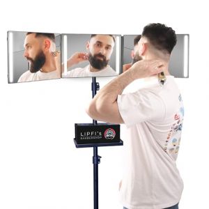 Miroir 360° avec trépied – Miroir 3 Faces pour se Couper Les Cheveux– Verre Ultra-Clair, 4 LED intégrées, Recharge Rapide USB-C, Batterie Rechargeable (LFBS LLC, occasion)