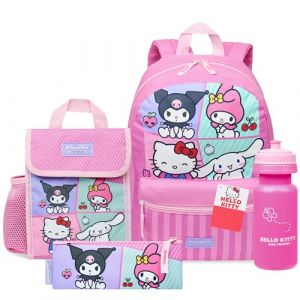 Hello Kitty Sanrio Sac à Dos Fille Kit Scolaire 4 Pièces Trousse Kawaii Sac Isotherme Repas Gourde 600ml Kuromi Cinnamoroll (Get Trend., neuf)