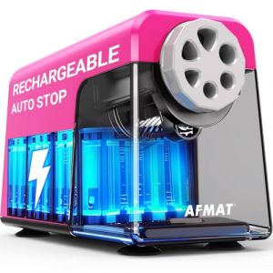 AFMAT Taille-crayon électrique 6 trous avec récipient, arrêt automatique et stockage de crayons - Taille-crayon électrique rechargeable pour 6 à 11 mm N° 2/grand/crayons de couleur, 10 000 tailles (AFMAT Direct EU, neuf)