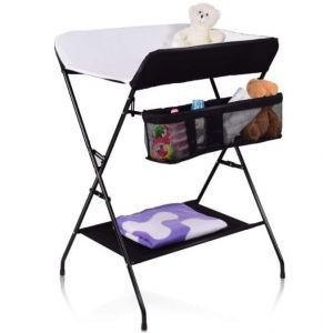 Belfoyer Table à langer pliante, organisateur de chambre d'enfant portable avec ceinture de sécurité et grands casiers de rangement, Noir et blanc (zvzhano, neuf)