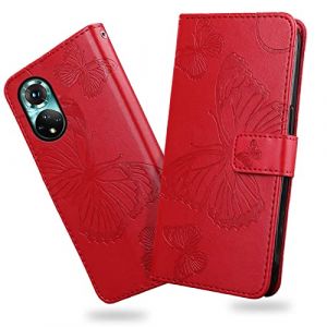 DENDICO Coque pour Huawei Honor 50 5G / Huawei Nova 9, Papillon Imprim&eacute; Housse en Cuir PU Magn&eacute;tique Portefeuille, &Eacute;tui &agrave; Rabat pour Huawei Honor 50 5G / Huawei Nova 9, Rouge (DENDICO, neuf)