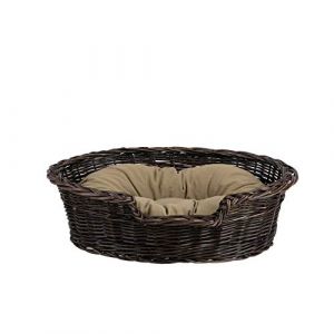 e-wicker24 Alles aus Weide Corbeille,Panier,Niche,Ovale pour Chien ou Chat en Osier Brun-Gris doublée avec Joli Coussin Beige (XS) (e-wicker24, neuf)